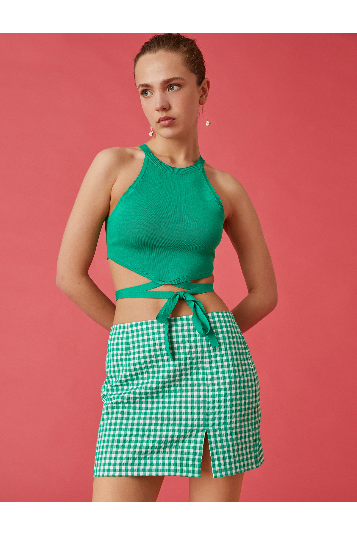 Мини-юбка с разрезом Koton, зеленый