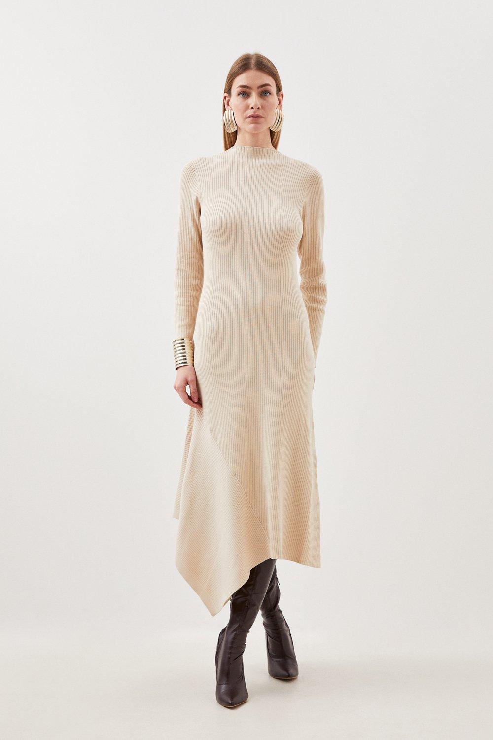 Платье мидакси в рубчик из смесовой вискозы Karen Millen, бежевый