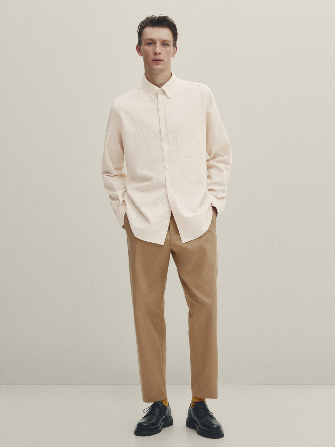 

Рубашка из мягкого хлопкового полоски обычного кроя Massimo Dutti, бежевый