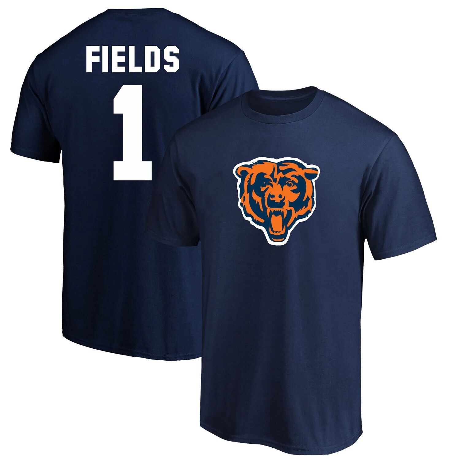 

Мужская футболка темно-синего цвета с логотипом Justin Fields Chicago Bears Big & Tall с именем и номером игрока Fanatics, Синий