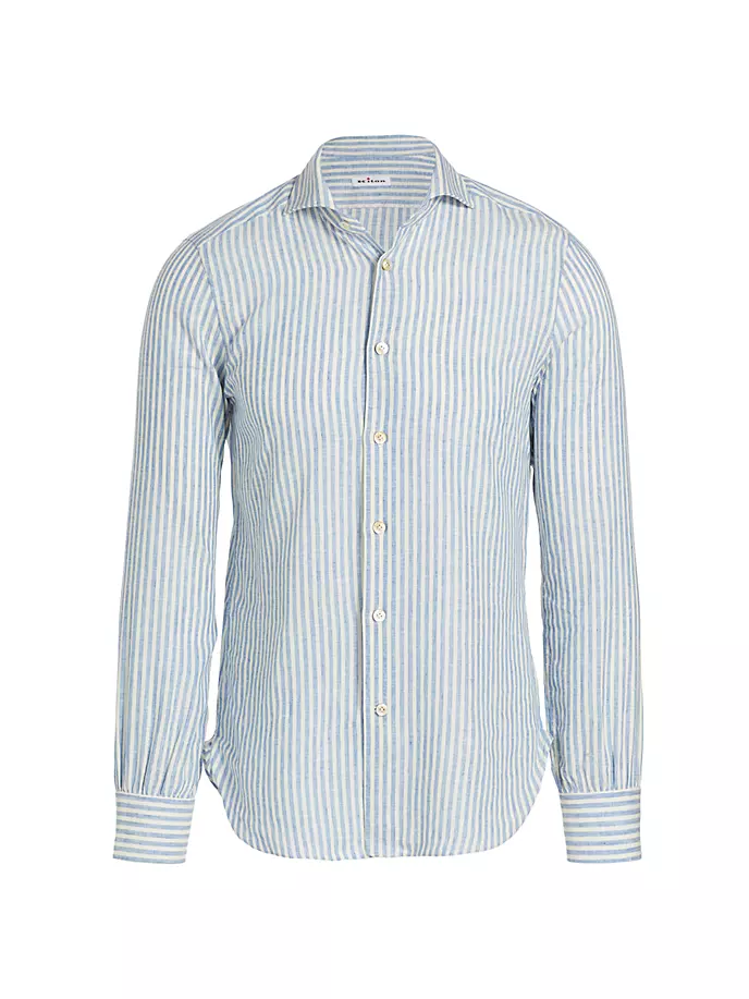 

Льняная рубашка в полоску на пуговицах Kiton, цвет sky blue