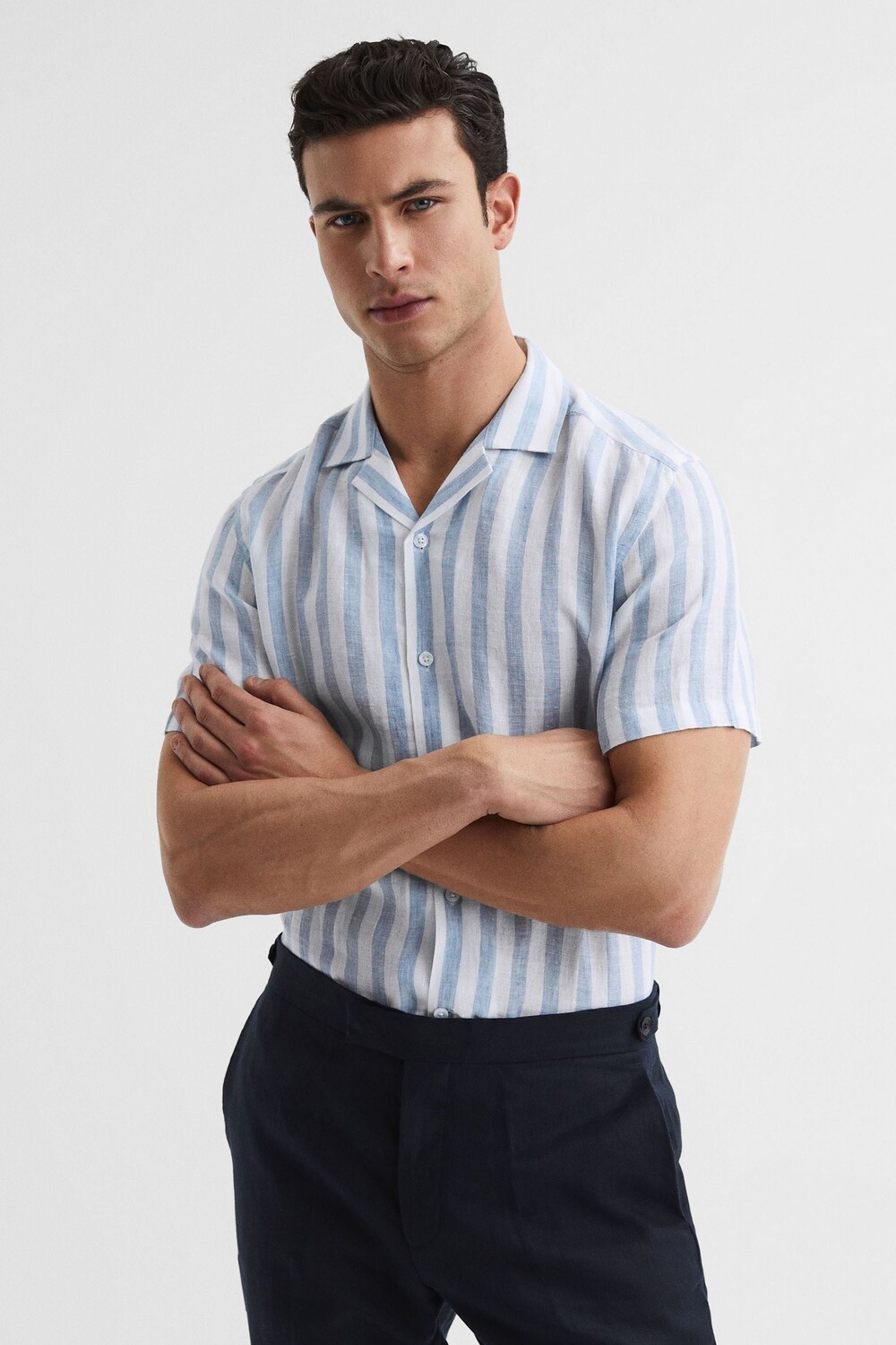 

Рубашка Rufus в кубинском стиле из льна обычного кроя Reiss, синий