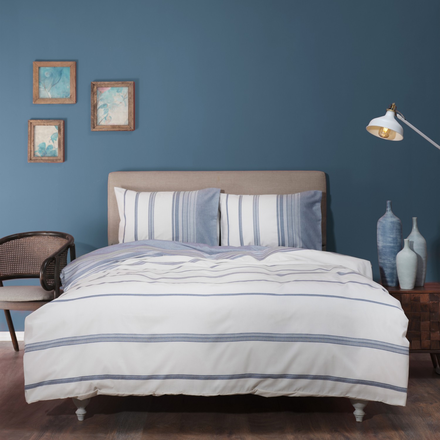 karaca home комплект постельного белья цвета хаки окрашенный в двойной пряже vetro khaki Karaca Home Vetro Синий Комплект постельного белья, окрашенных в двойной пряже