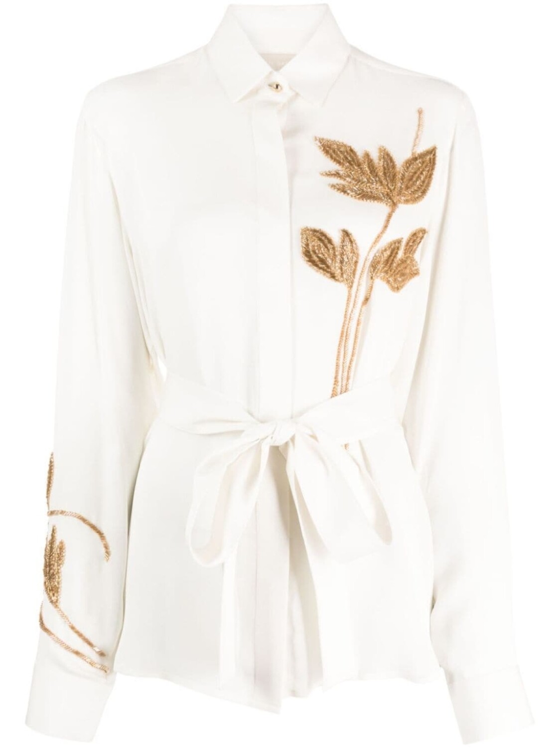 

Elie Saab шелковая рубашка с вышивкой Foliage, нейтральный цвет