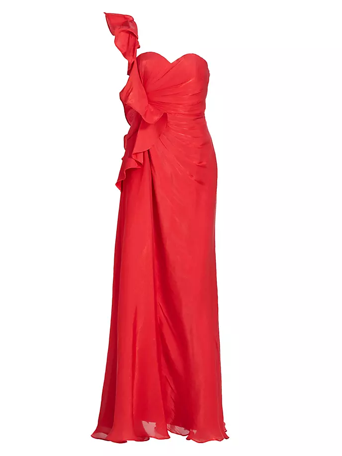 

Платье на одно плечо Botanical Leaf Badgley Mischka, цвет poppy