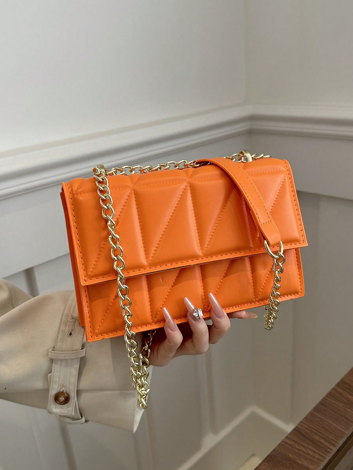 Легкая деловая повседневная минималистичная стеганая сумка с цепочкой и квадратной цепочкой для девочек-подростков, апельсин