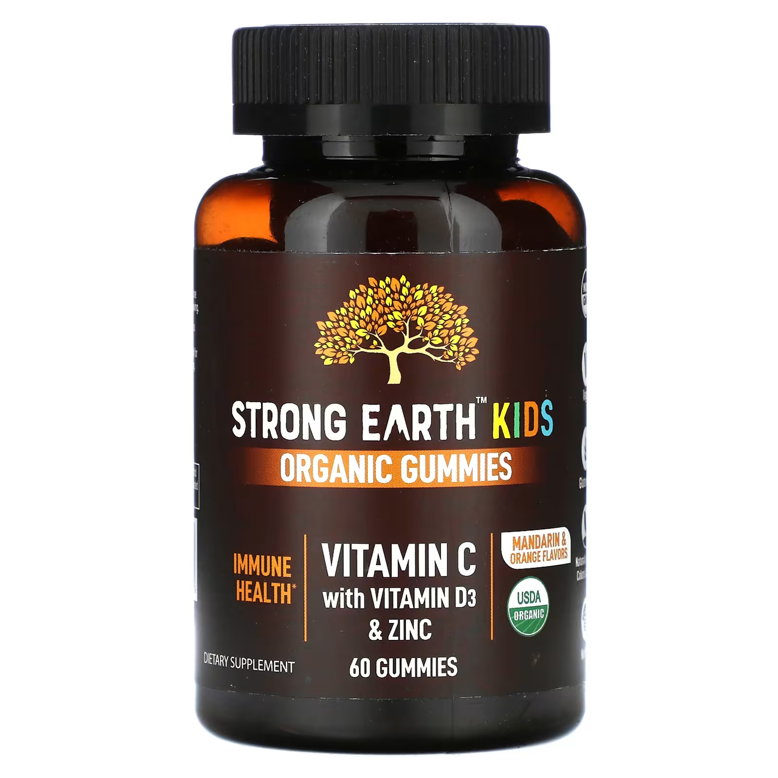 Органические жевательные конфеты YumV's Strong Earth Kids с витамином С, витамином D3 и цинком, мандарином и апельсином, 60 жевательных конфет