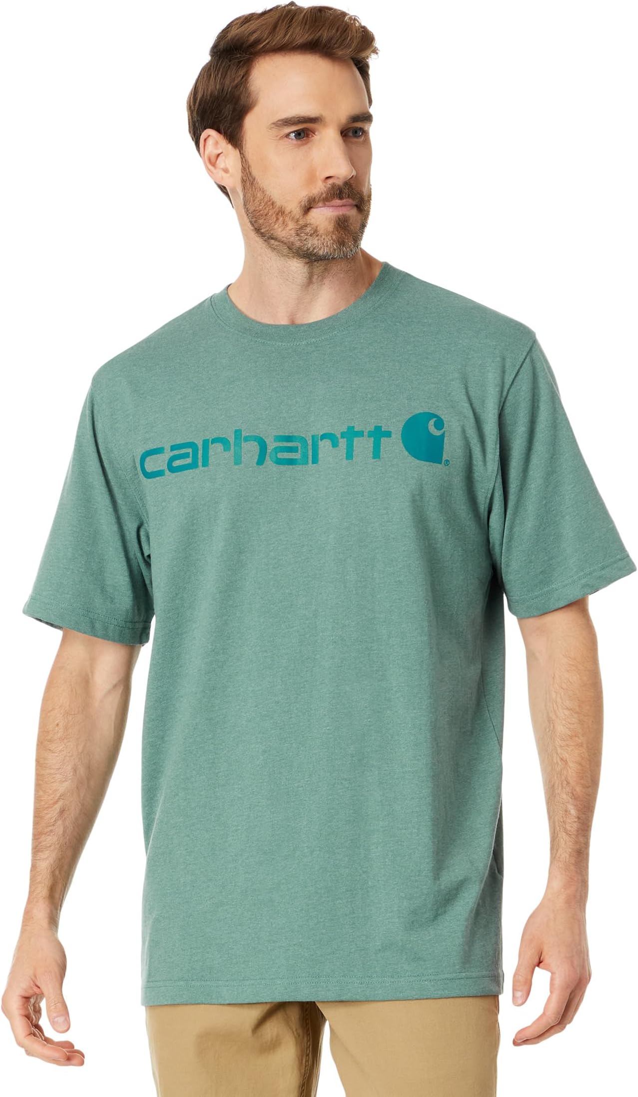 Футболка с фирменным логотипом (S/S) Carhartt, цвет Sea Pine Heather футболка с фирменным логотипом s s carhartt цвет marmalade heather