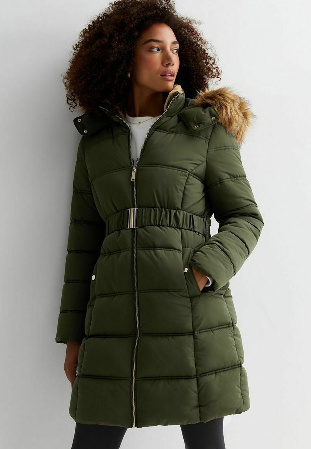 

Зимнее пальто HOOD BELTED PUFFER New Look, цвет khaki