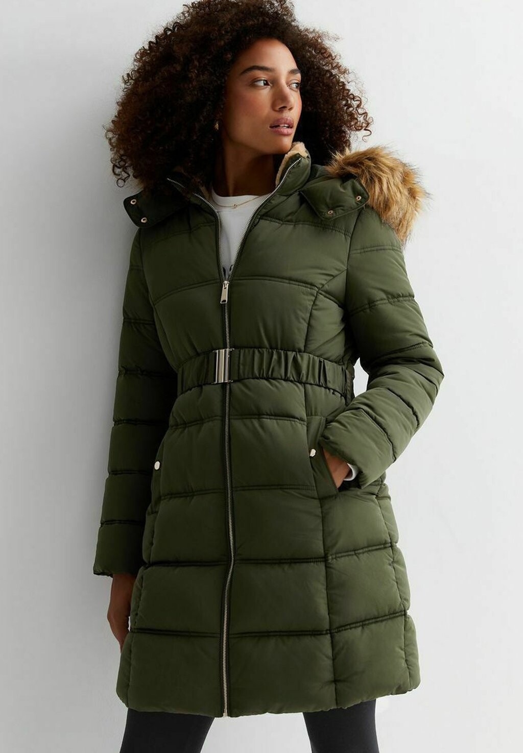 Зимнее пальто HOOD BELTED PUFFER New Look, цвет khaki