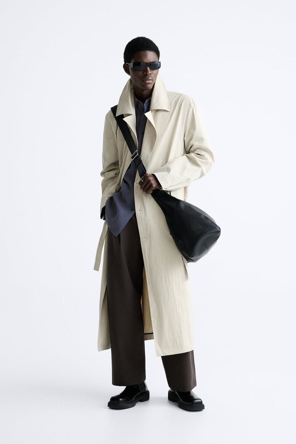 

Тренч оверсайз в техническом стиле ZARA, песочный, Бежевый