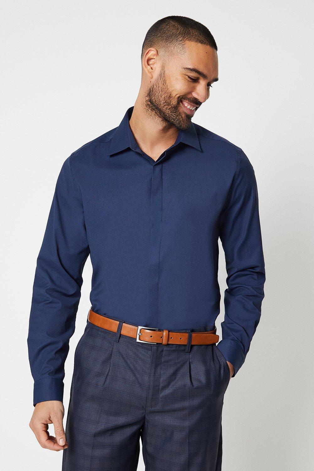 Эластичная рубашка приталенного кроя Burton, темно-синий белая базовая футболка с длинным рукавом slim fit slim fit mavi белый
