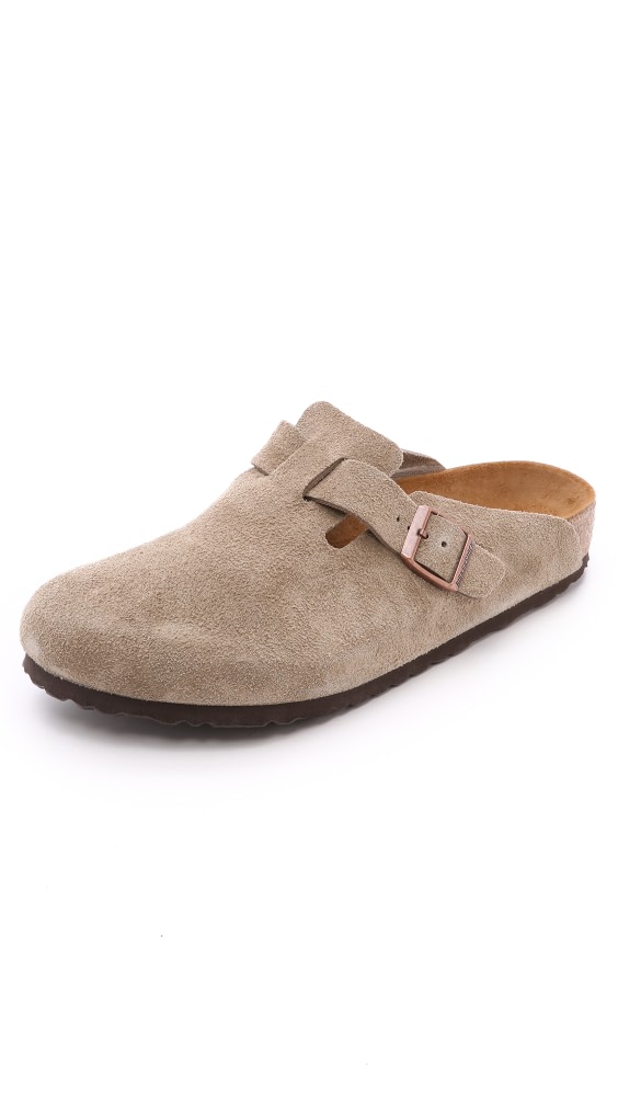 

Сандалии Birkenstock Suede Soft Footbed Boston Clogs, серо-коричневый