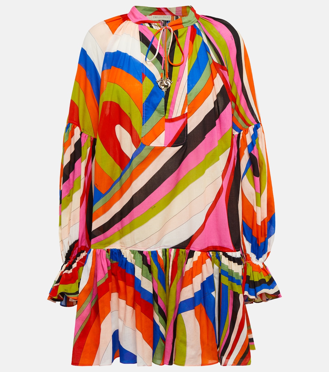 Хлопковое мини-платье с радужным принтом PUCCI, разноцветный атласное мини платье с принтом pucci разноцветный