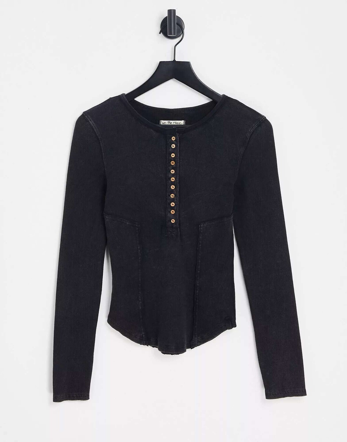 

Кислотно-черный топ с длинными рукавами Free People mareera henley