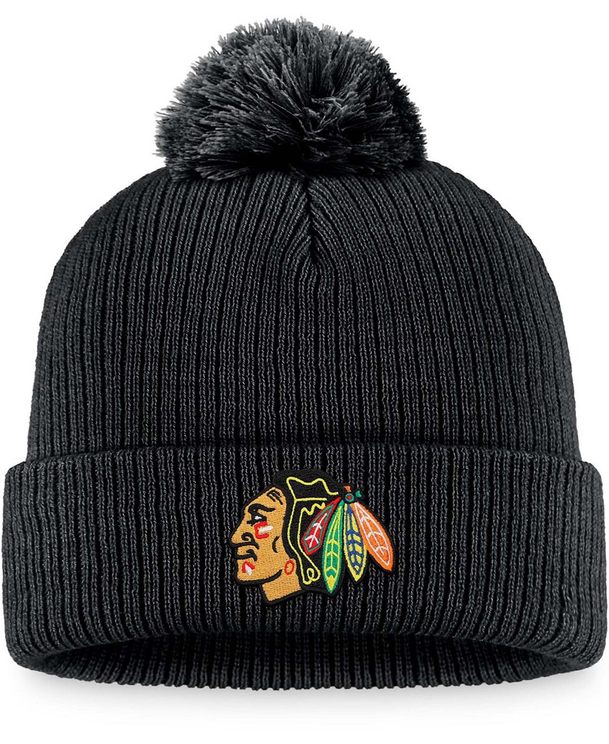 

Мужская черная вязаная шапка с манжетами и помпоном с логотипом Chicago Blackhawks Core Primary Fanatics