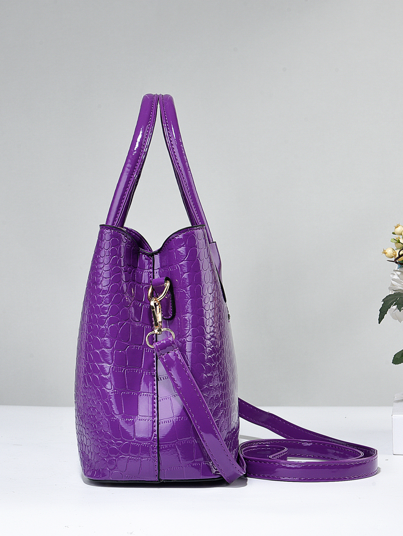 Модная женская сумка с крокодиловым узором, фиолетовый