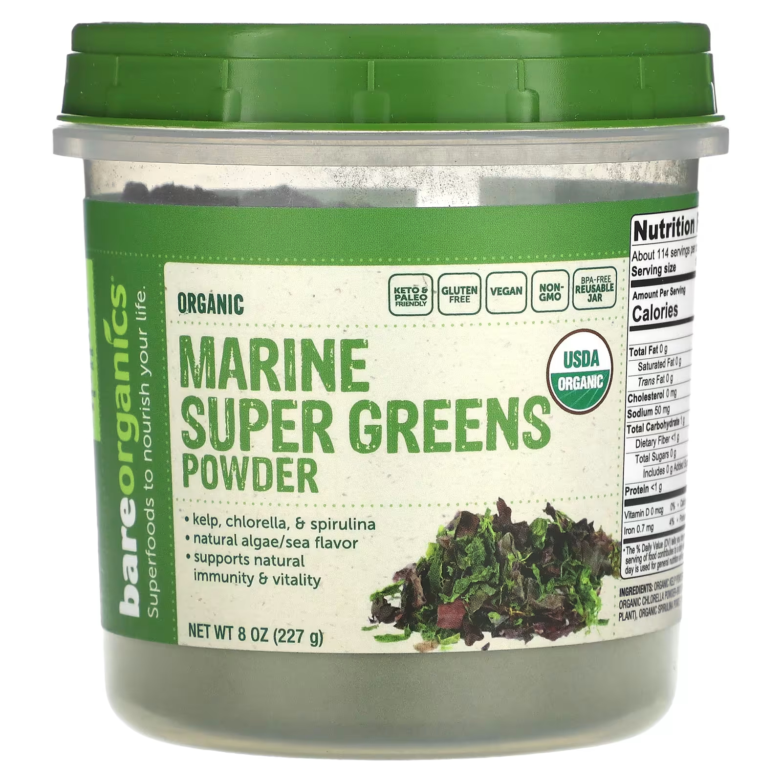 Порошок BareOrganics Marine Super Greens greens world восхитительная зелень 8000 порошок 300 г