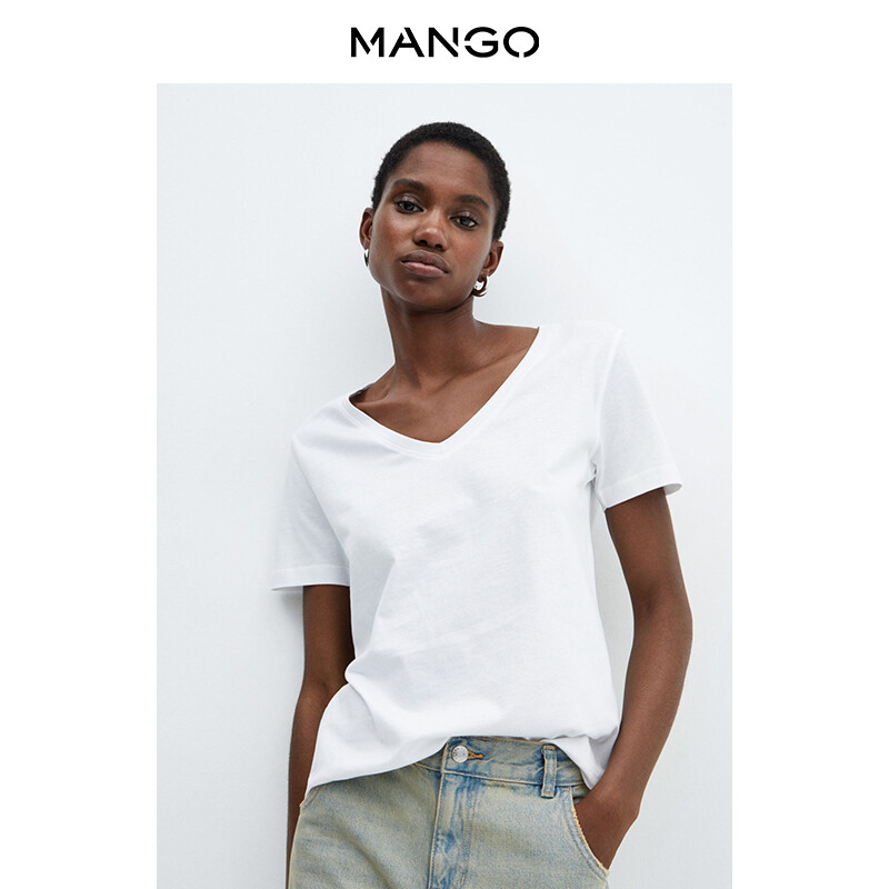 

Женская футболка Mango из чистого хлопка с v-образным вырезом, черный