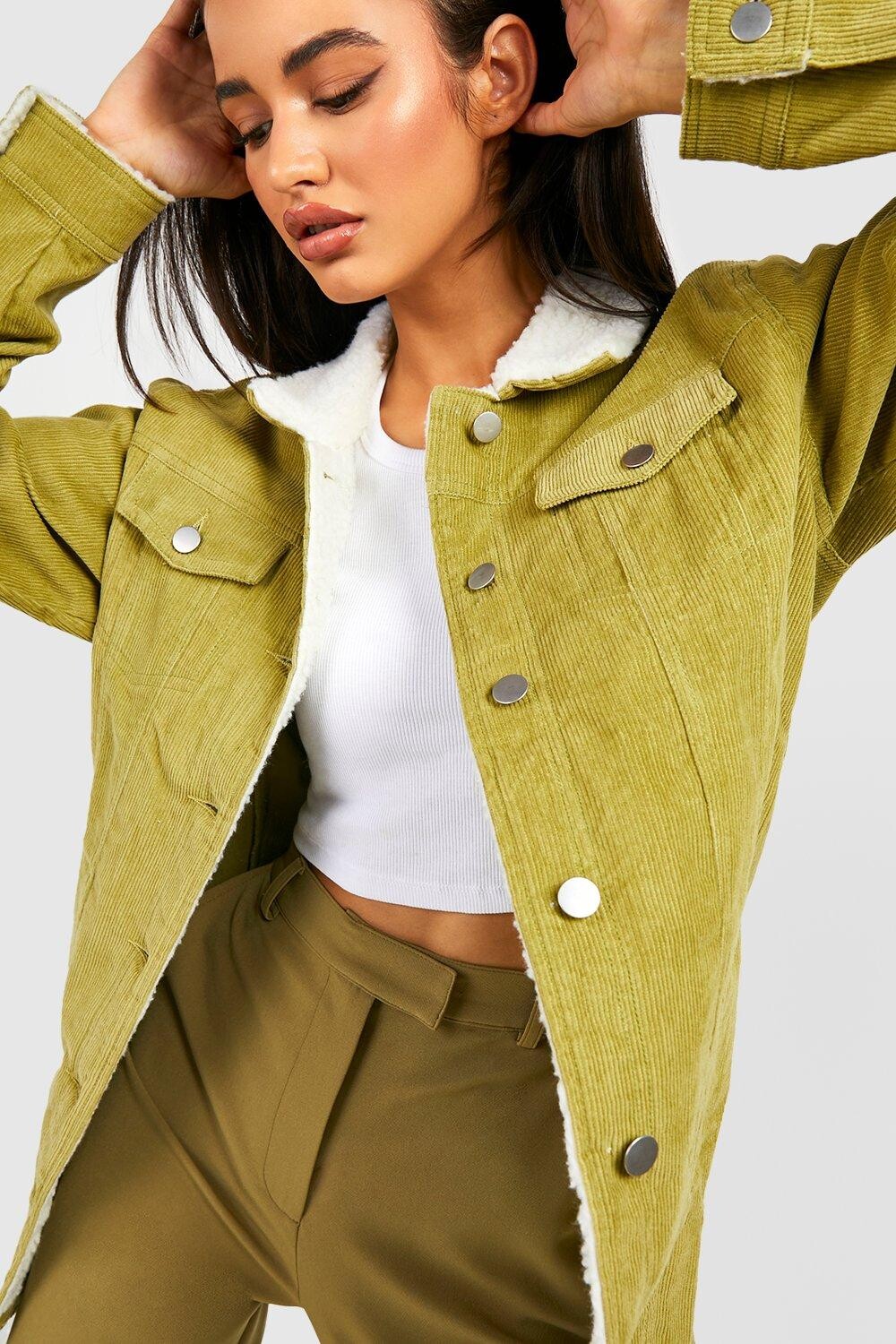

Длинная шнурная куртка с деталями teddy Boohoo, оливковый