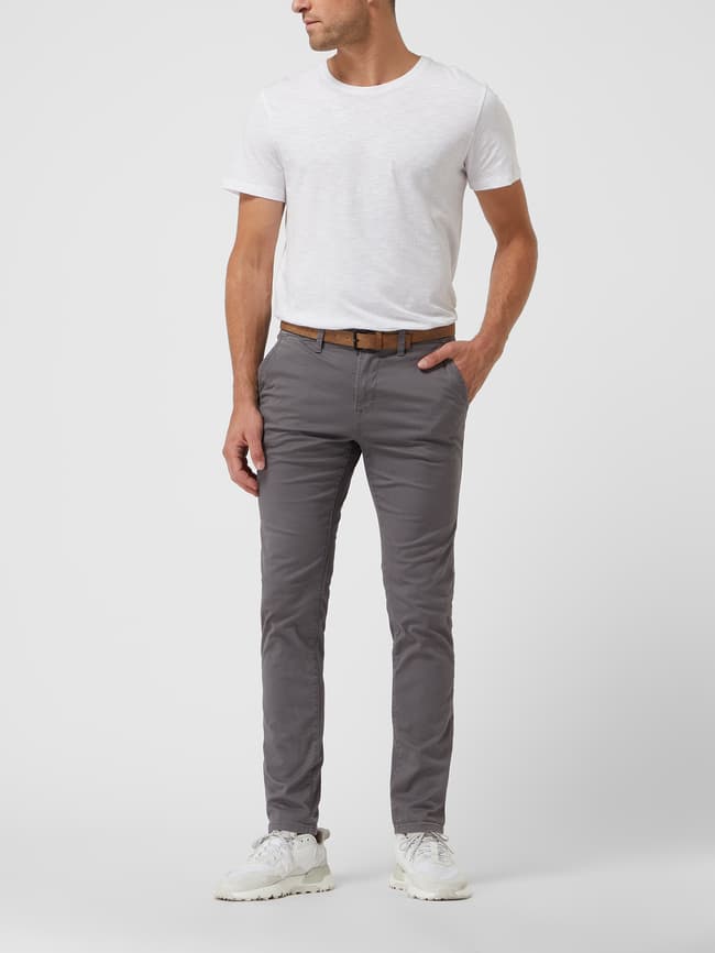 Узкие брюки чиносы с поясом Tom Tailor, серый брюки бежевый карго tom tailor denim