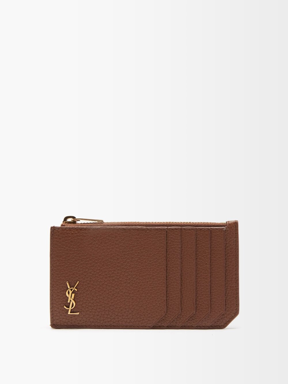

Кожаный картхолдер на молнии с монограммой ysl Saint Laurent, коричневый