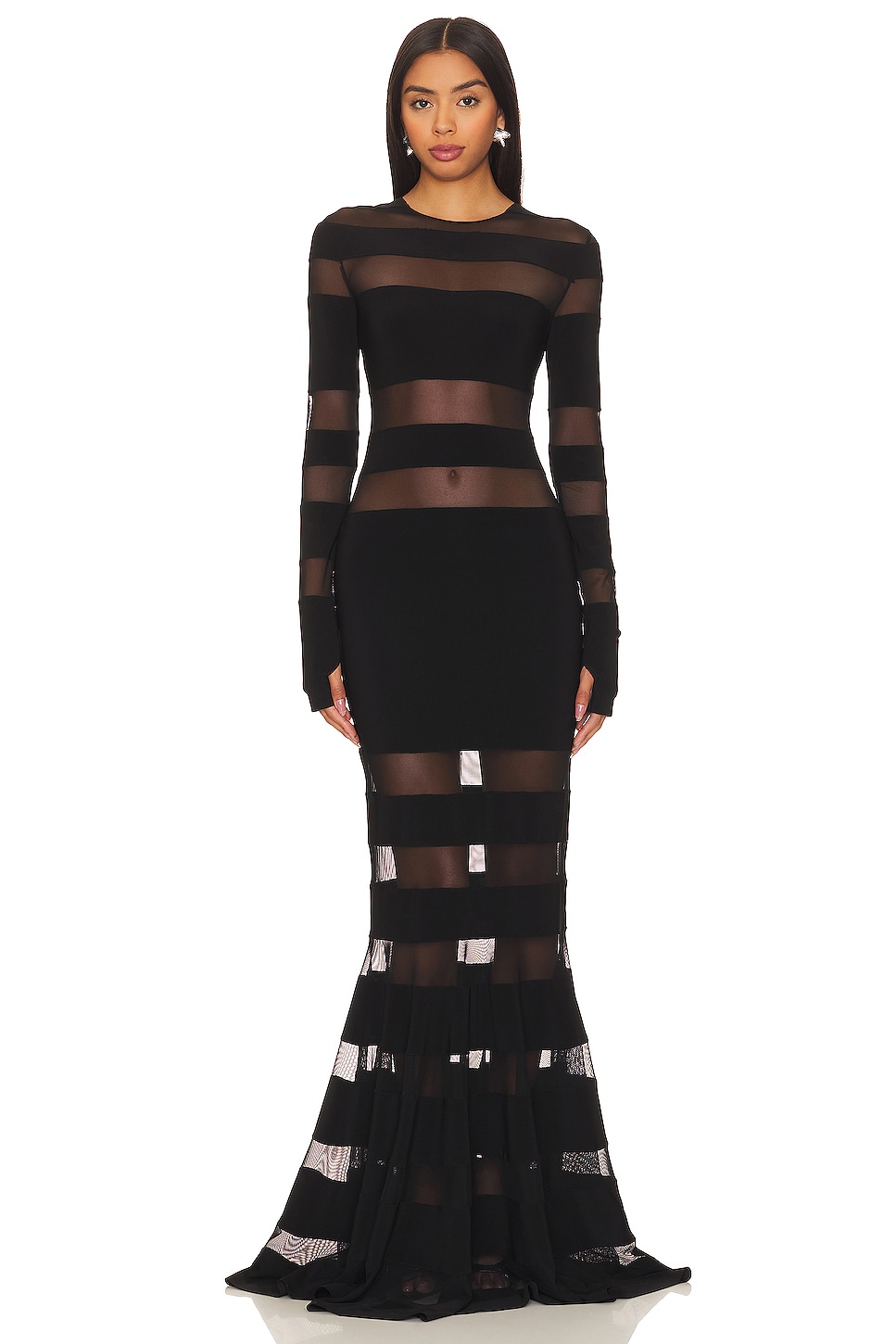 Платье Norma Kamali Spliced Fishtail Gown, цвет Black & Black Mesh