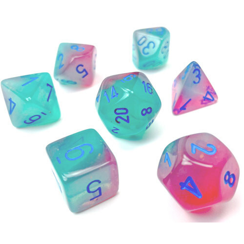 

Аксессуары Chessex Chessex Dice Set: Gemini Luminary - Gel Green-Pink w/Blue (7)