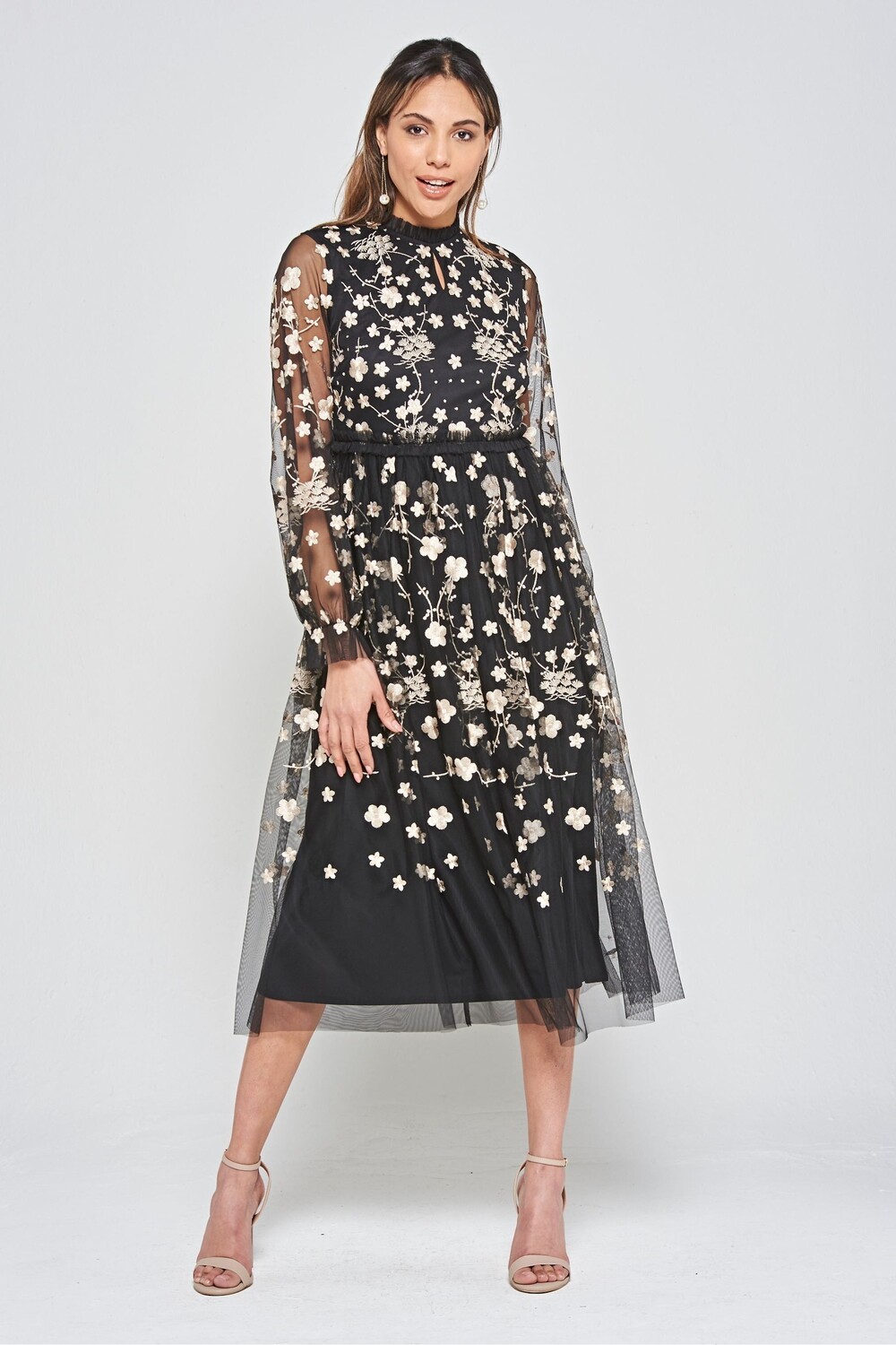 

Черное платье миди с вышивкой Frock and Frill, черный