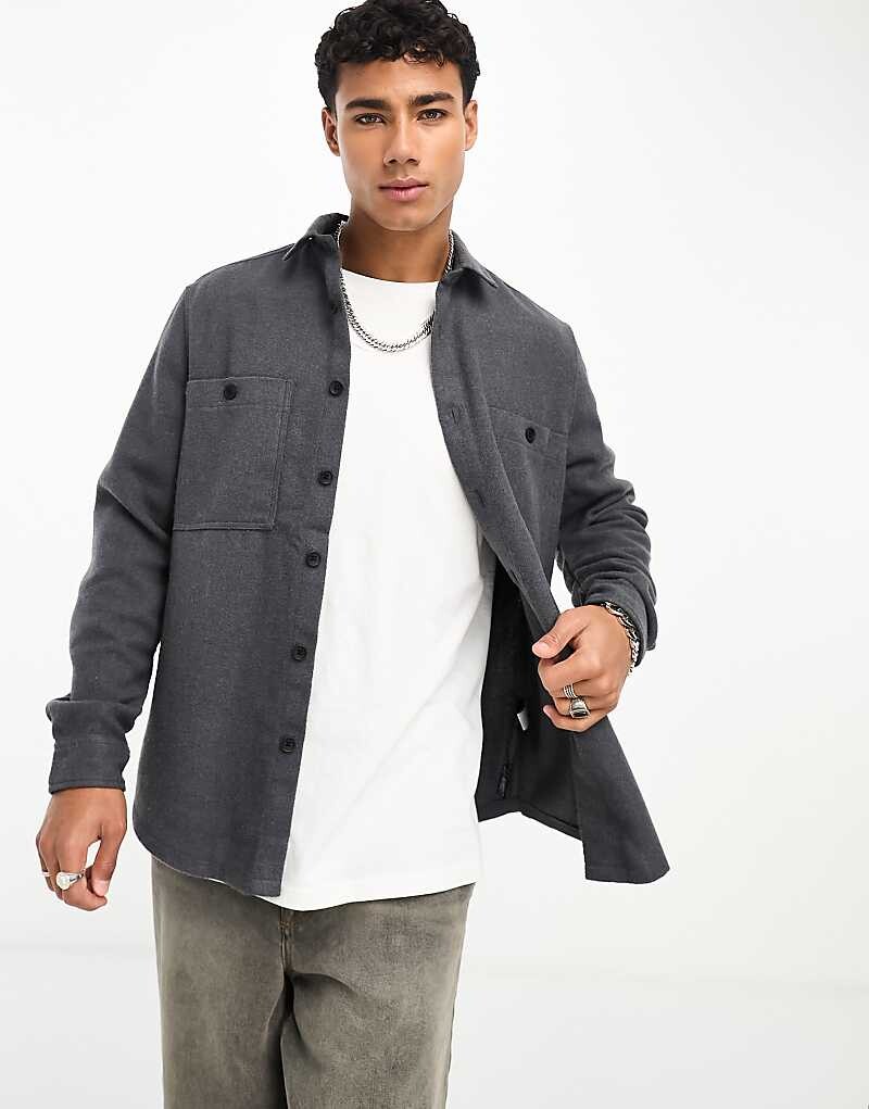 

ASOS DESIGN – куртка-рубашка из смесовой шерсти антрацитового цвета