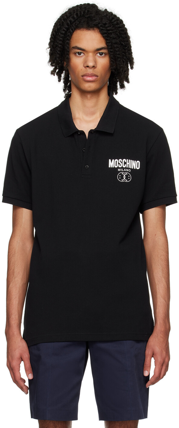 

Черная футболка-поло с двойным смайликом Moschino, Черный