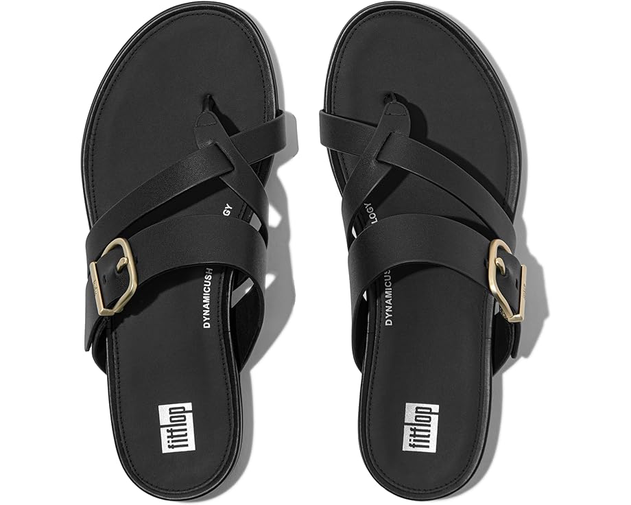 Сандалии FitFlop Gracie Buckle Leather Strappy Toe-Post Sandals, черный цена и фото