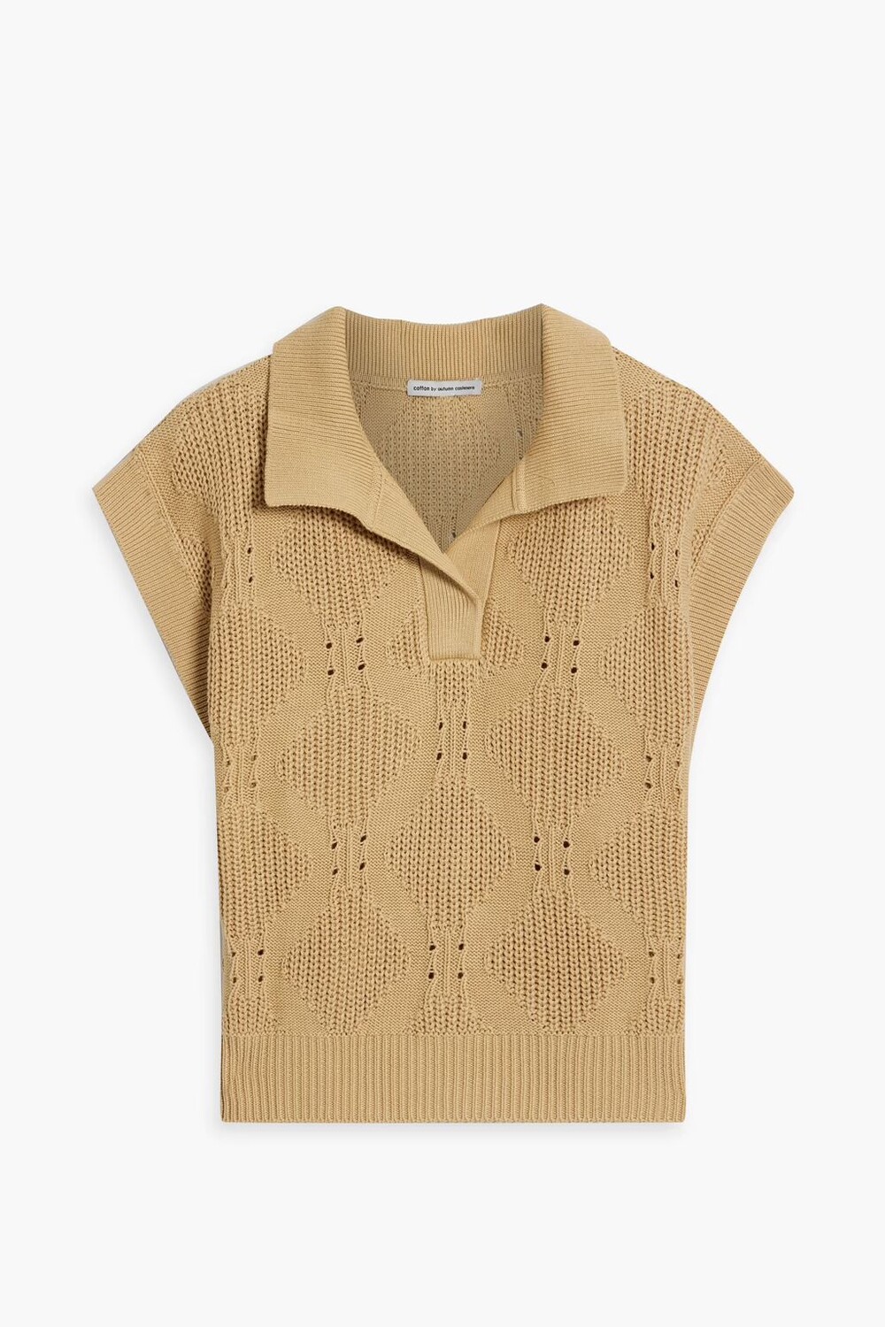 

Хлопковый свитер-поло вязки пуантелле Cotton By Autumn Cashmere, песок