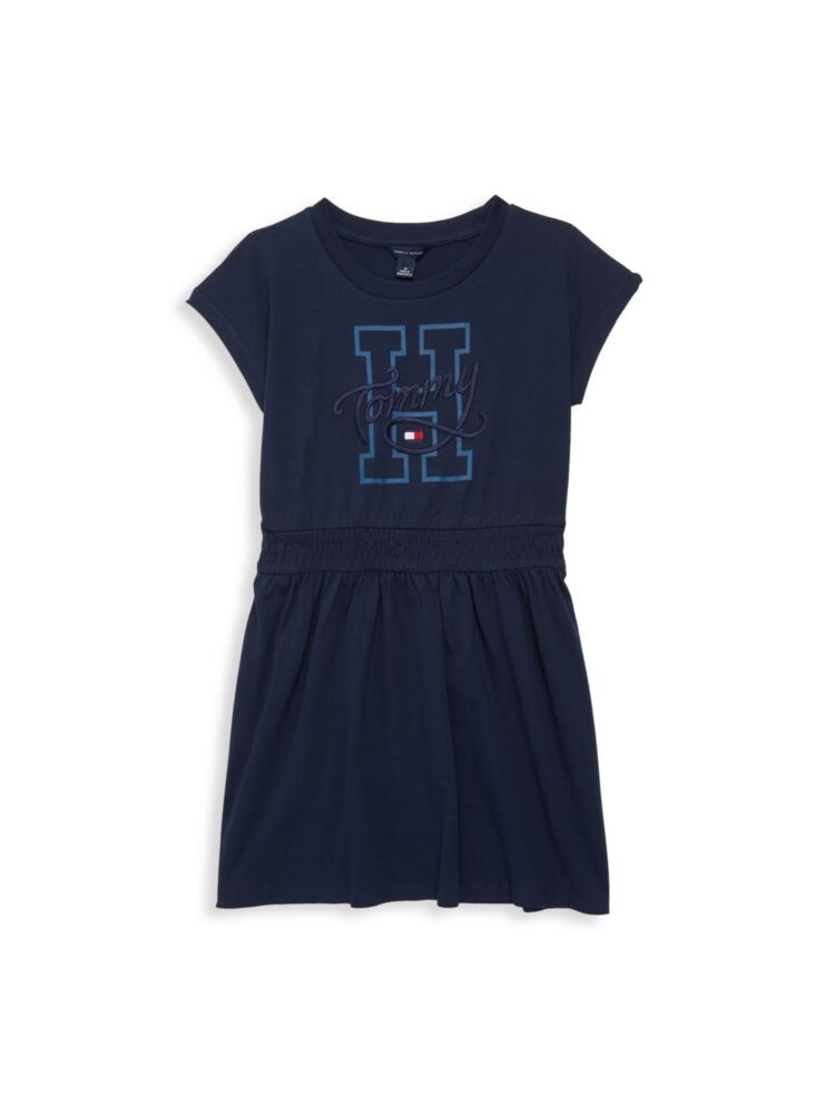 

Платье-футболка с вышитым логотипом для девочек Tommy Hilfiger, темно-синий