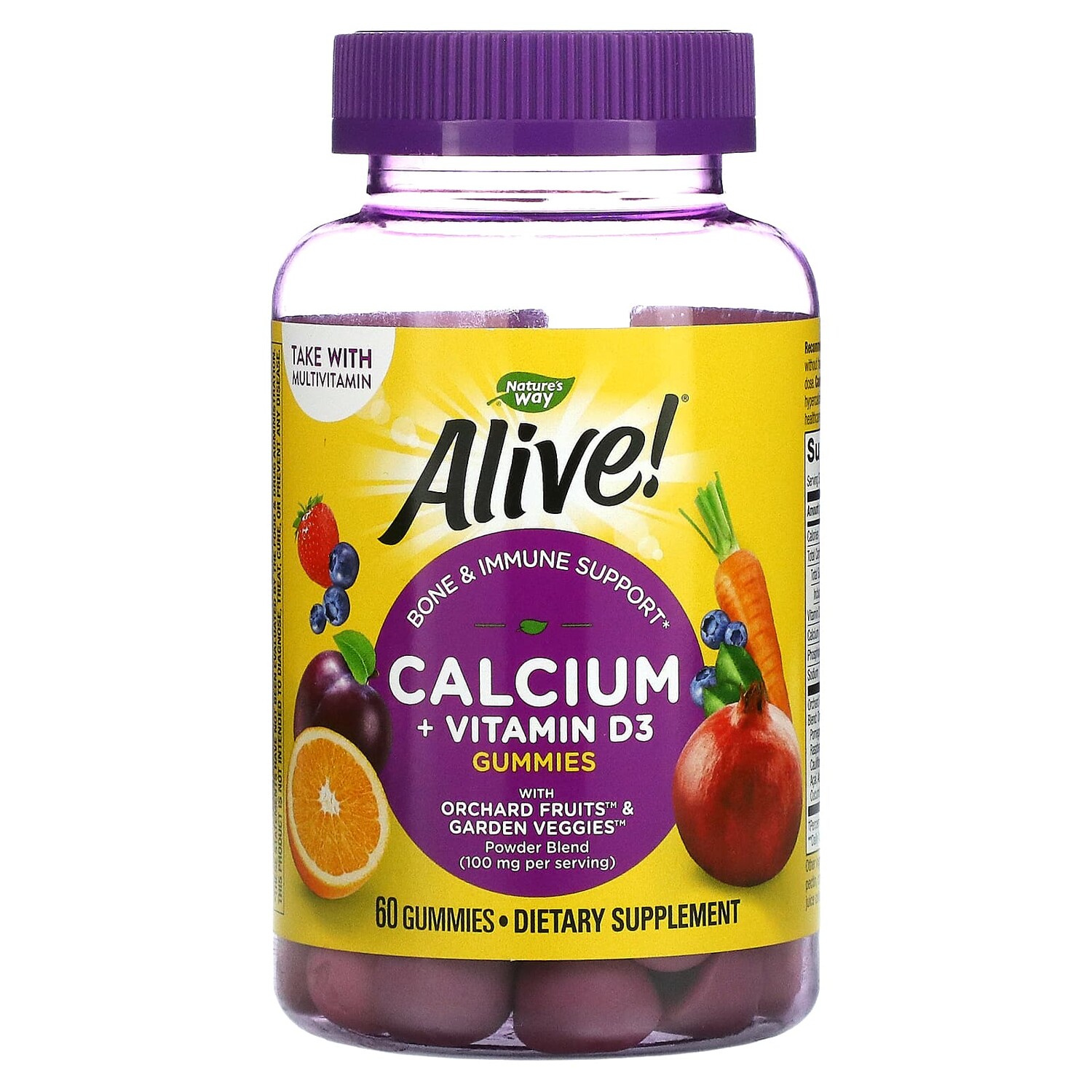 

Alive!, кальций и витамин D3, 60 жевательных конфет, Nature's Way