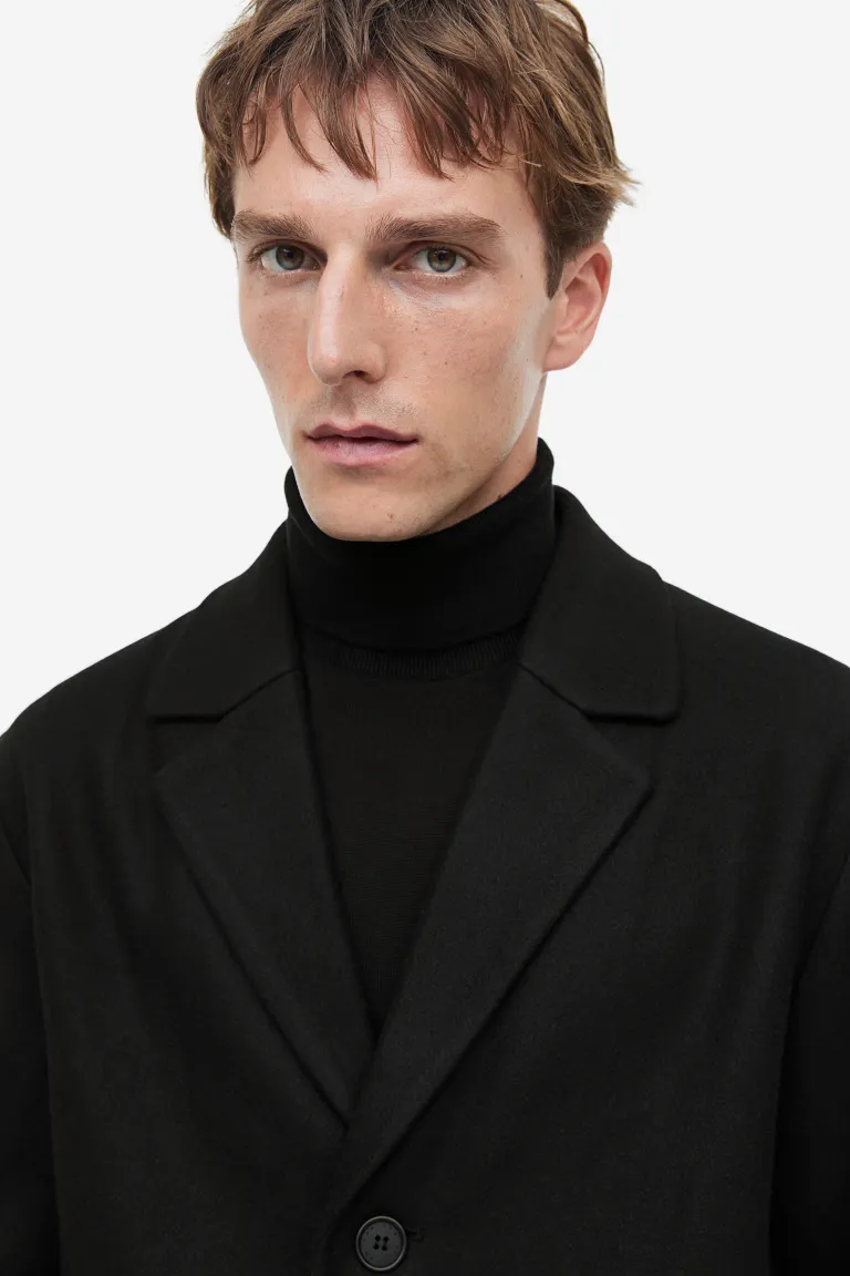 Пальто из смесовой шерсти H&M, черный женское однобортное пальто повседневное свободное однотонное пальто из смесовой шерсти с отложным воротником в английском стиле осень з