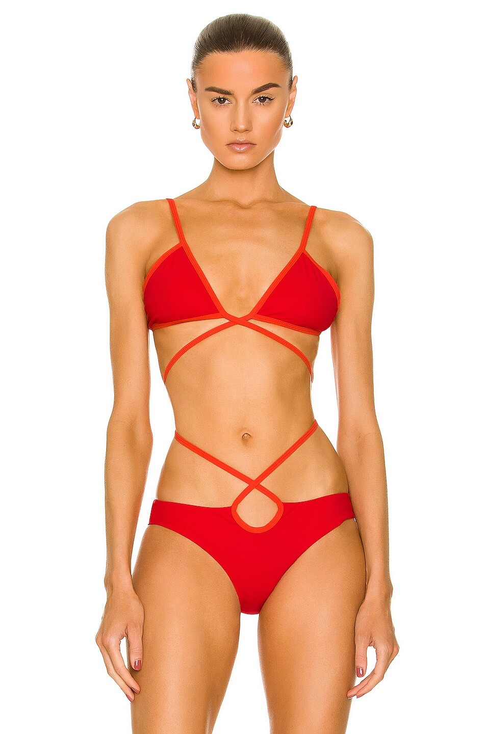 

Топ бикини Christopher Esber Looped Tie, цвет Rubrum Red & Vermillion