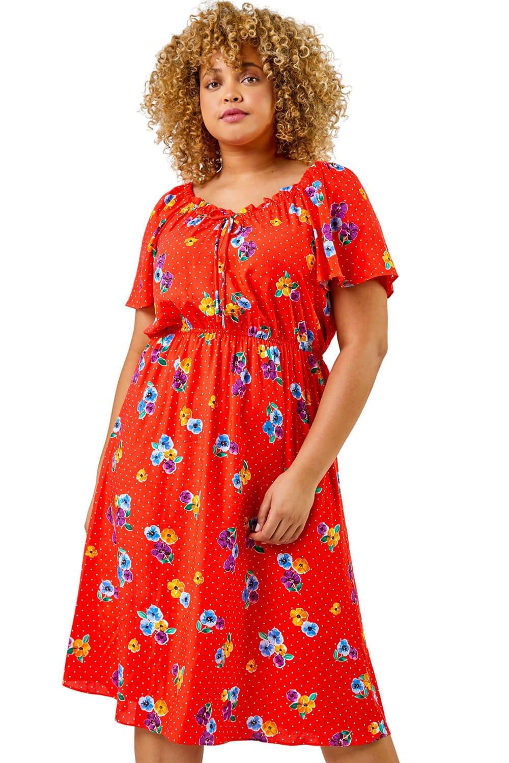 Платье миди с цветочным принтом Curve Spot Roman, красный