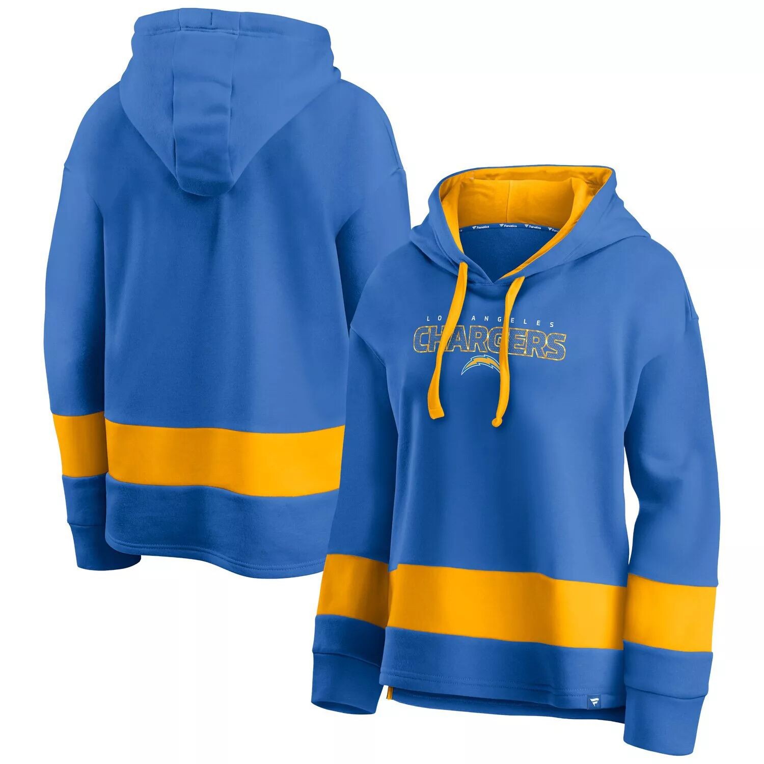

Женский пуловер с капюшоном Fanatics пудрово-синий/золотой Los Angeles Chargers Colors of Pride с цветными блоками Fanatics