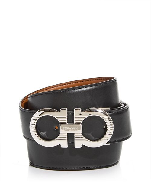 

Мужской двусторонний кожаный ремень Gancini Double Ferragamo, цвет Black