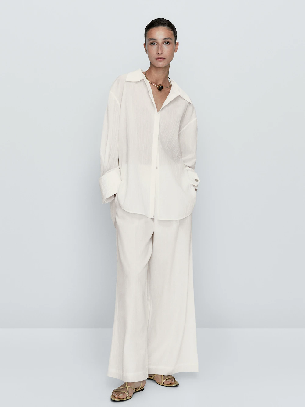 

Текстурные брюки с плетеной деталями Massimo Dutti, кремовый, Бежевый