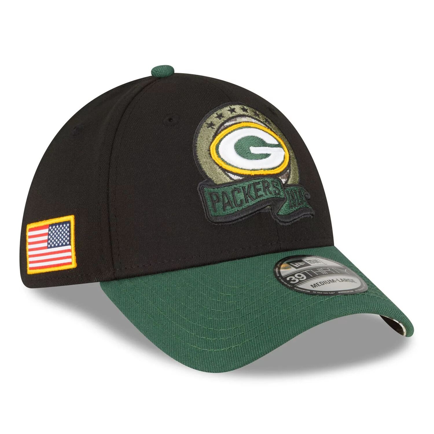 

Мужская кепка New Era Black Green Bay Packers 2022 Salute To Service 39THIRTY Flex Hat