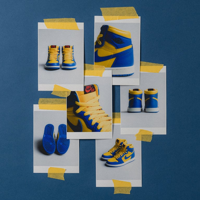 

Кроссовки Nike Wmns Air 1 Retro High Og *Reverse Laney* Air Jordan, цвет varsity maize/game royal/sail