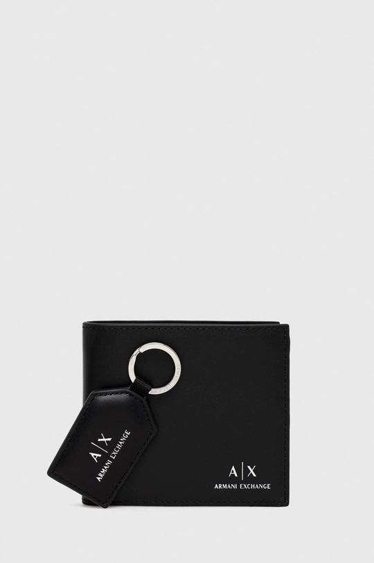 Кожаный кошелек и брелок для ключей Armani Exchange, черный кожаный брелок для ключей зайка ручная работа