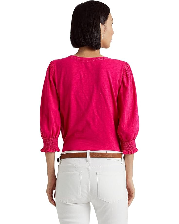 

Футболка LAUREN Ralph Lauren Cotton Slub Jersey Puff-Sleeve Tee, цвет Sport Pink