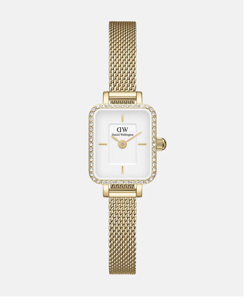 

Женские часы Quadro Mini Bezel DW00100730 с золотой стальной сеткой Daniel Wellington, золотой