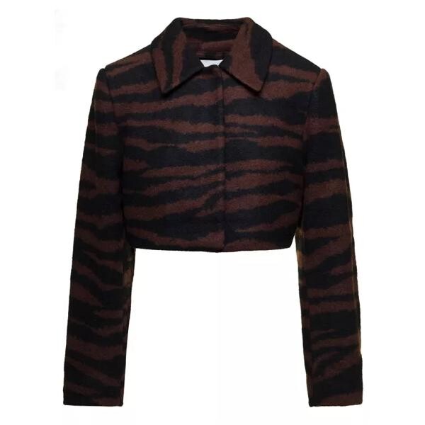 

Куртка cropped jacket with zebra motif in wool Ganni, коричневый