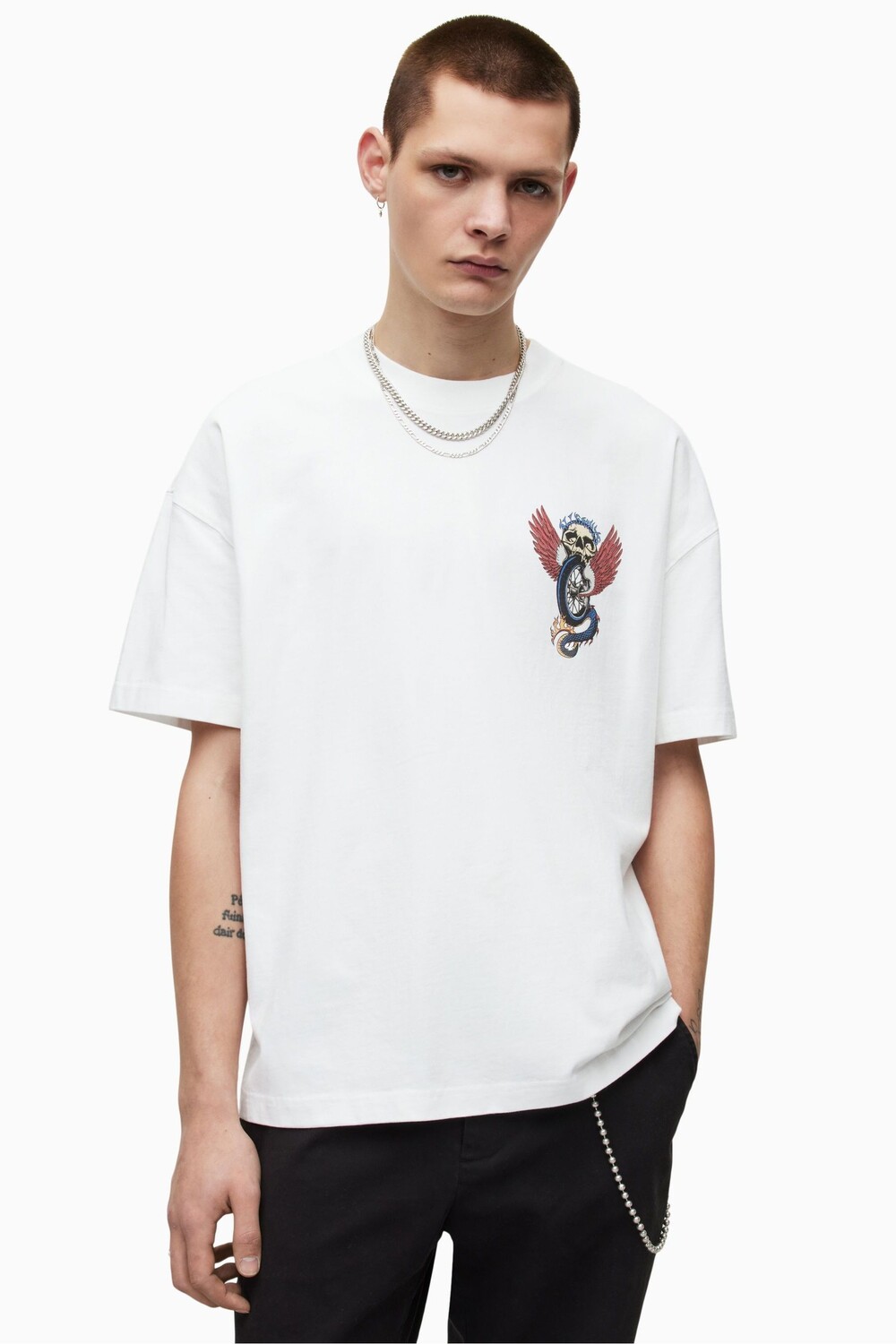 

Белая футболка AllSaints Road Rash Rash с короткими рукавами и круглым вырезом All Saints, белый
