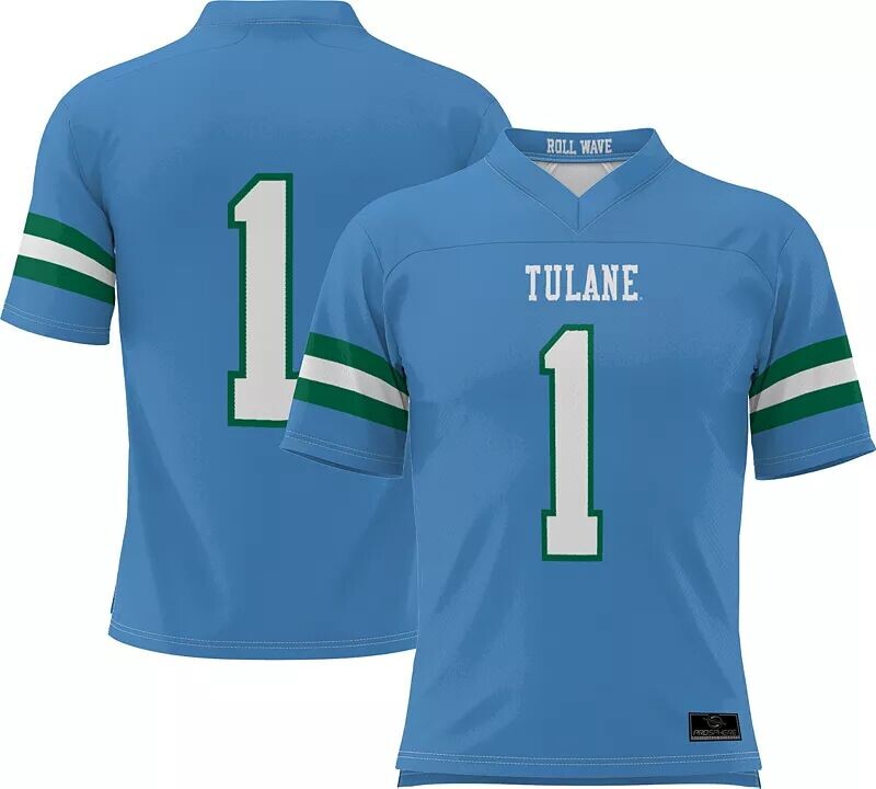 

Мужская синяя полностью сублимированная футбольная майка Prosphere Tulane Green Wave #1