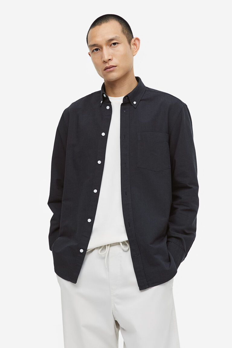 Оксфордская рубашка стандартного кроя H&M, серый